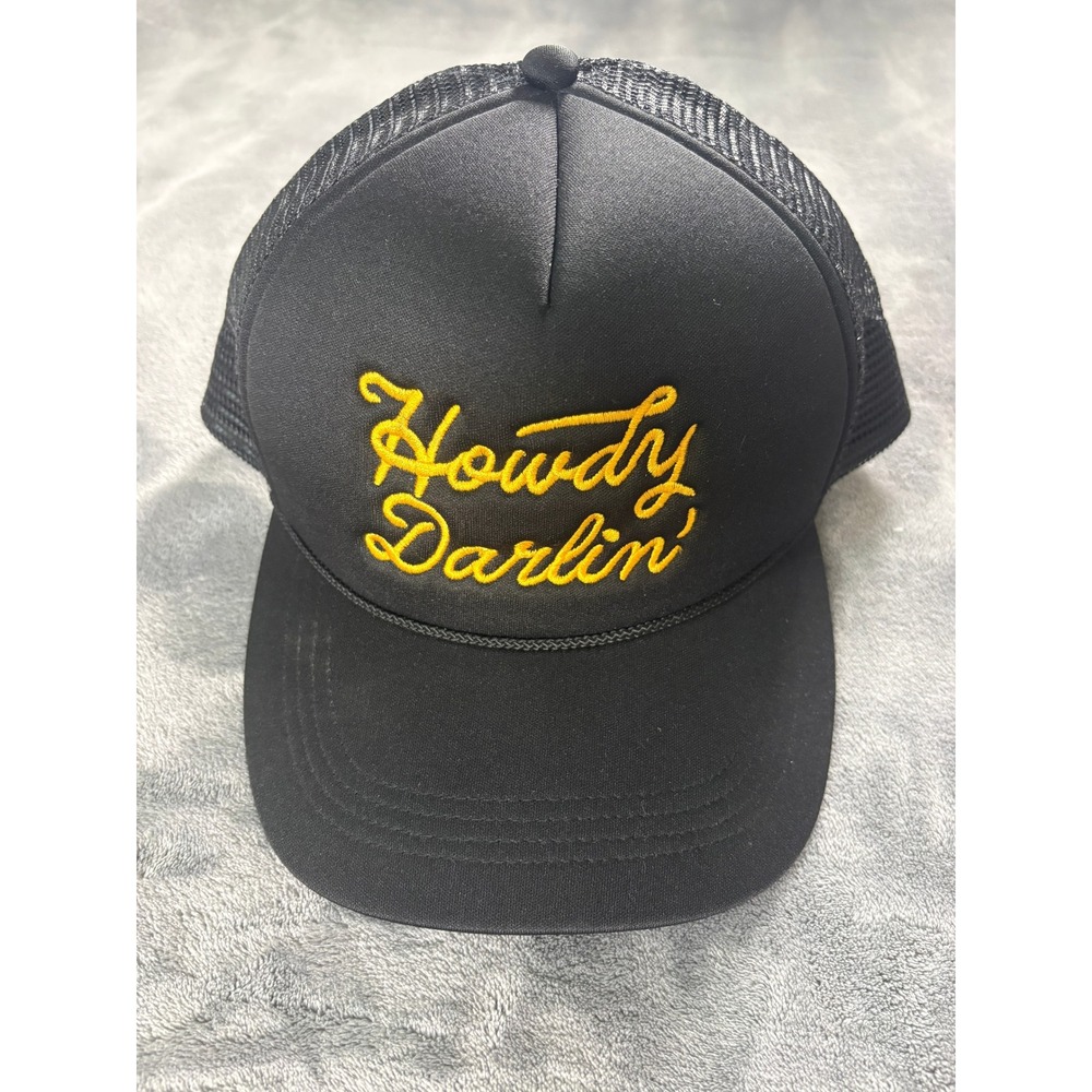 Unbranded Unisex Howdy Darlin Trucker Hat OSFM Black Yellow Mesh Snapback Cap